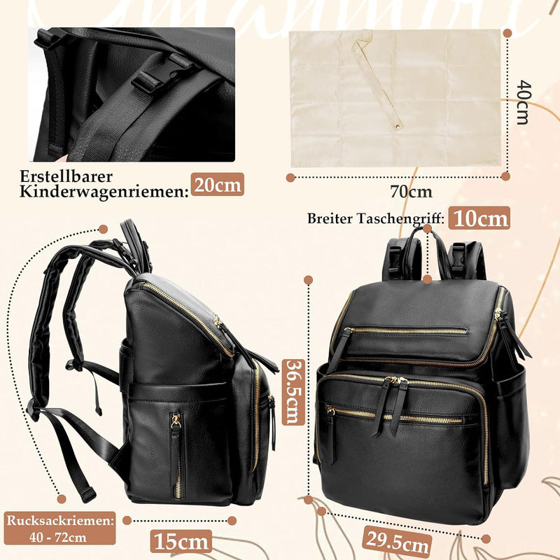 MISS FONG Baby Wickelrucksack Wickeltasche, Leder Rucksack mit Multifunktions-Babytaschen, 19 Wickel