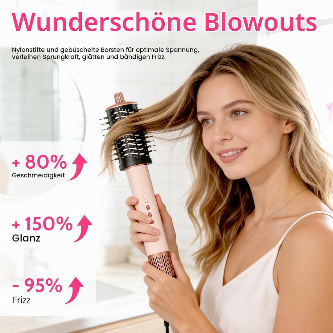 6 in 1 Hochgeschwindigkeit Hairstyler, 1400W Airstyler, Lonen Warmluftbürste, Rundbürstenföhn mit Lo