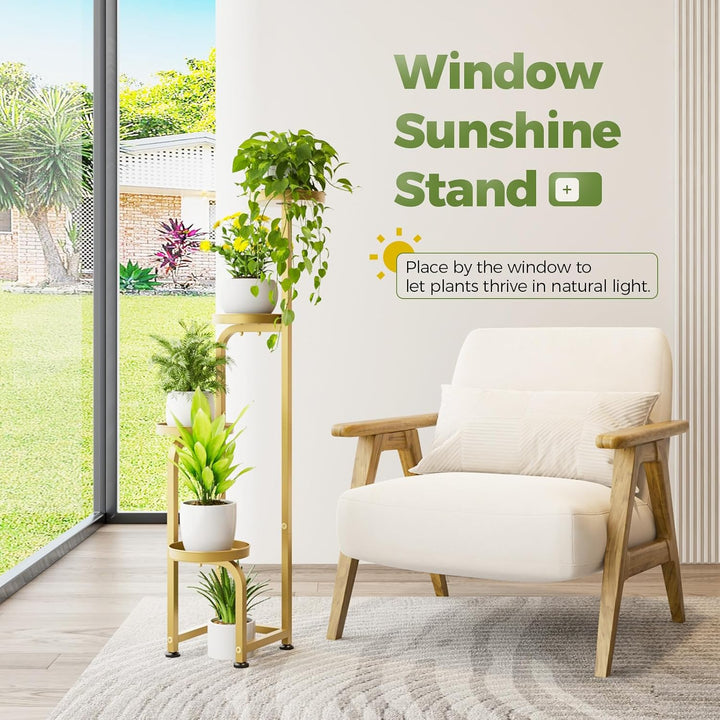 Bamworld Blumenständer Metall Golden Pflanzenständer Blumentreppe Indoor 4 Etagen robustes Pflanzenr