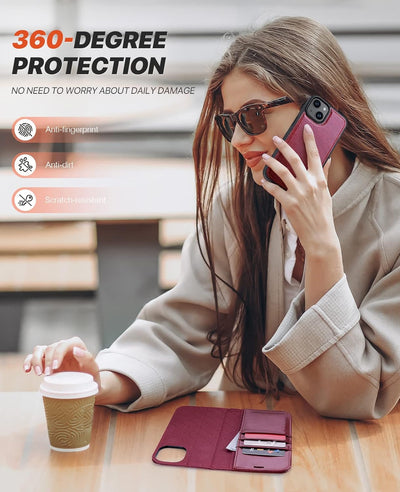 OCASE Hülle iPhone 14 [Abnehmbare magnetische Hülle] [Kabelloses Laden] [Displayschutz] [Kartenfach]