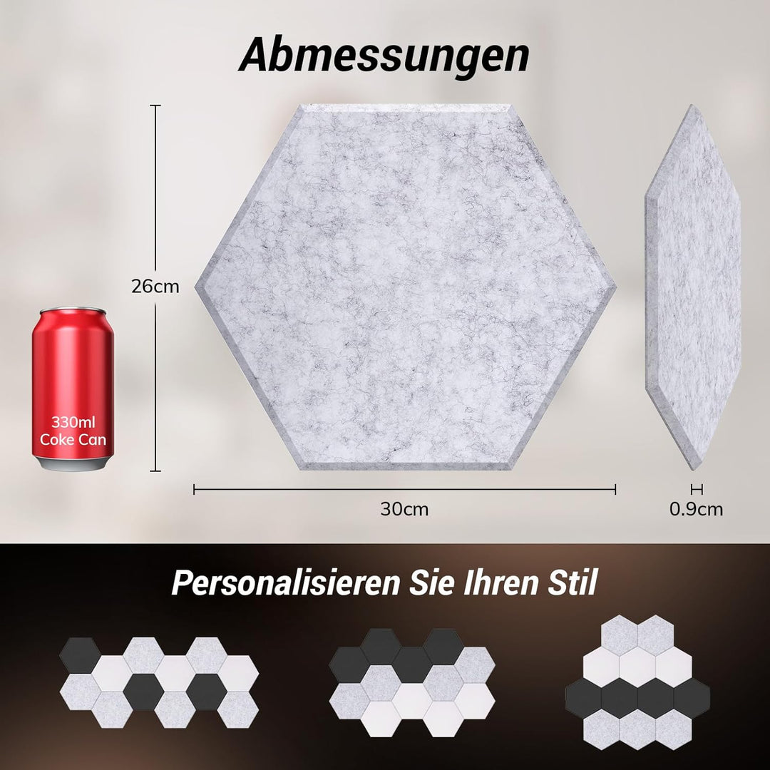 Hexagon Akustikpaneele selbstklebend 18 Stücke,TONOR 30x26x0,9cm Schallschutz Schalldämmung Schallsc
