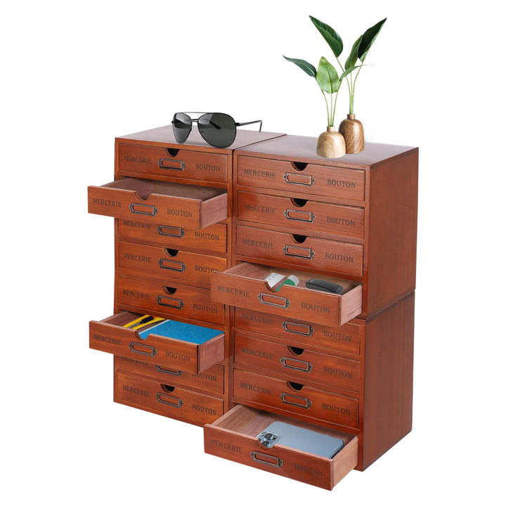 Schreibtisch-Organizer aus Holz 4Pcs 4 Regal 16 Schublade File Organizer Retro Aufbewahrungsbox Holz