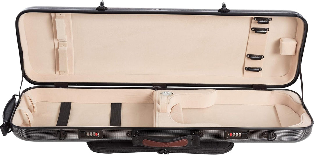 Geigenkoffer Glasfaser Safe Oblong 4/4 carbon looking - cream M-Case + Music bag