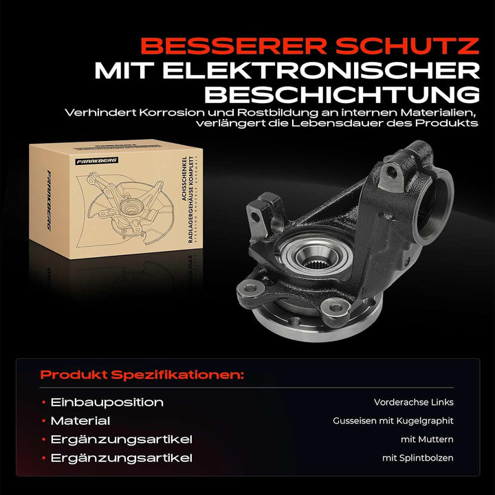 Frankberg Achsschenkel Radlagergehäuse komplett Vorderachse Links Kompatibel mit Berlingo 1996-2011