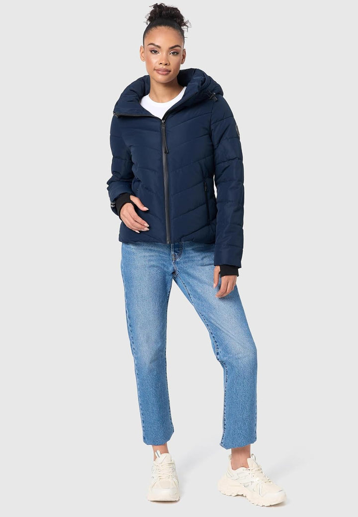 MARIKOO Damen Winterjacke warme Steppjacke mit Abnehmbarer Kapuze Samuiaa XVI XS-3XL XS Navy, XS Nav