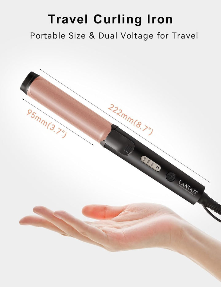 LANDOT Mini Lockenstab - 25mm Kompakter Reise Lockenwickler mit Dual Voltage, 30s Schnellaufheizung,