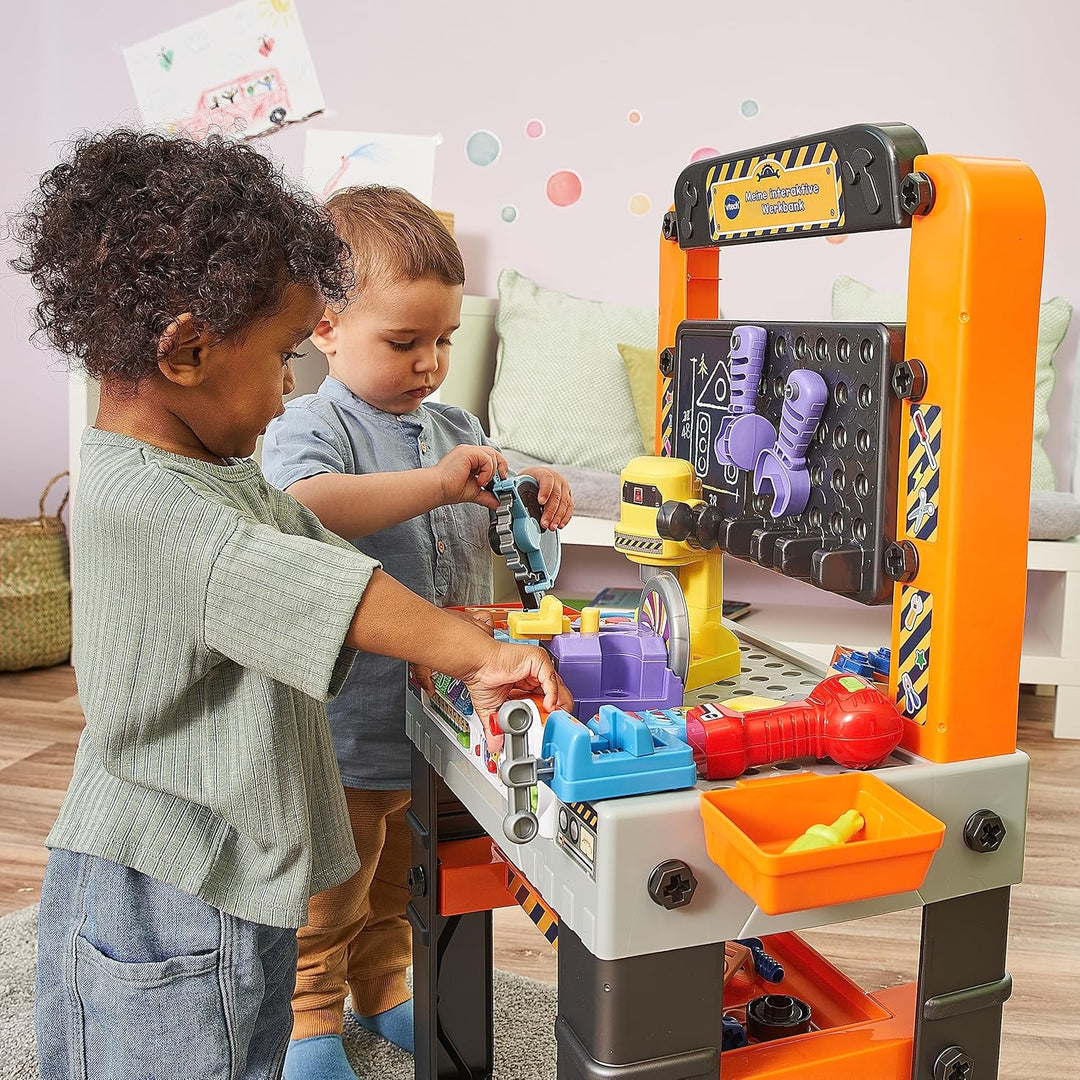 VTech Meine interaktive Werkbank – Mit 60 Zubehörteilen und realistischen Soundeffekten, Lichteffekt