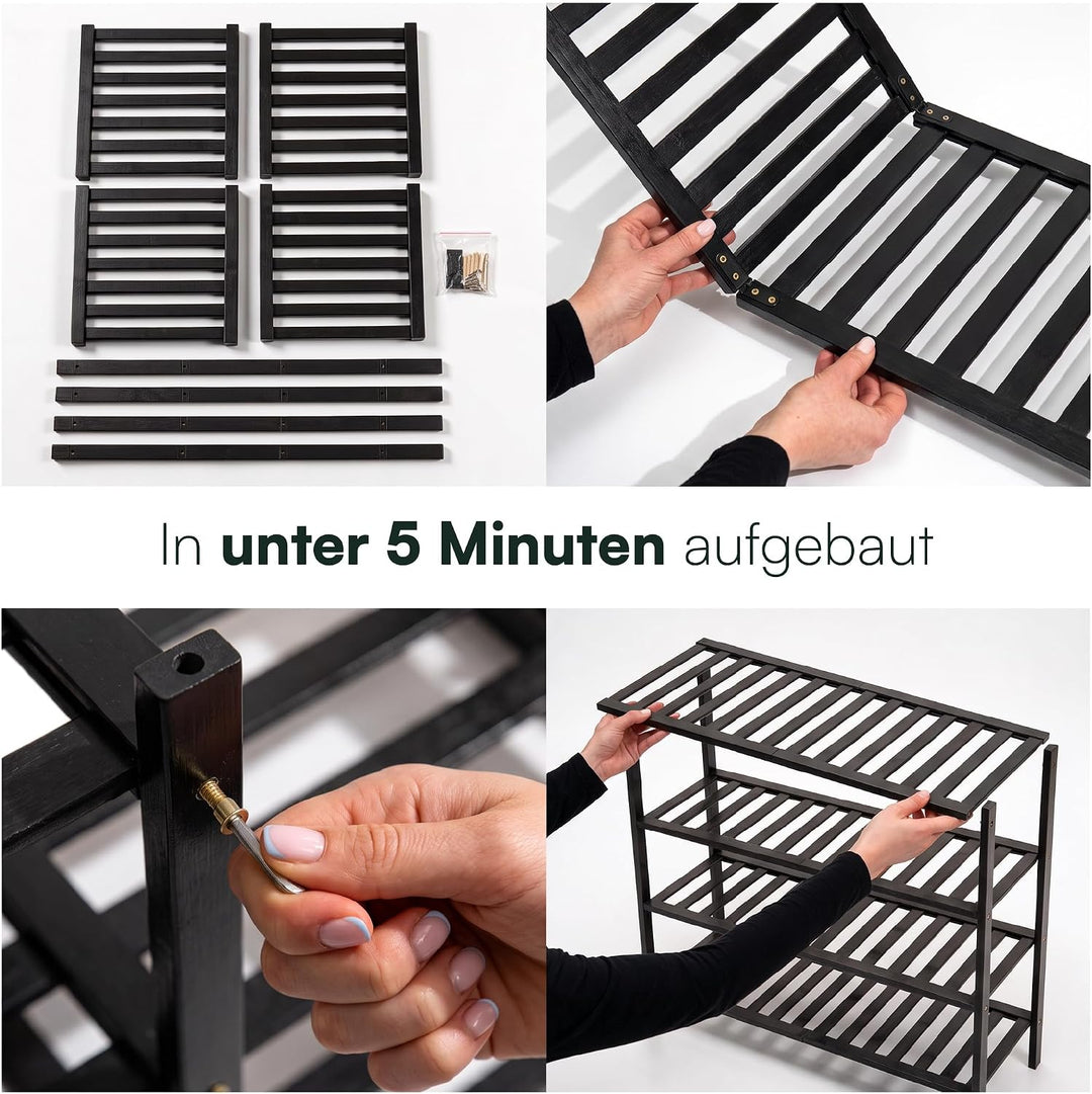Schuhregal aus Bambus, Schuhablage mit 4 Ebenen, 68 x 28 x 64 cm, Erweiterbar Stapelbar, Schuhschran