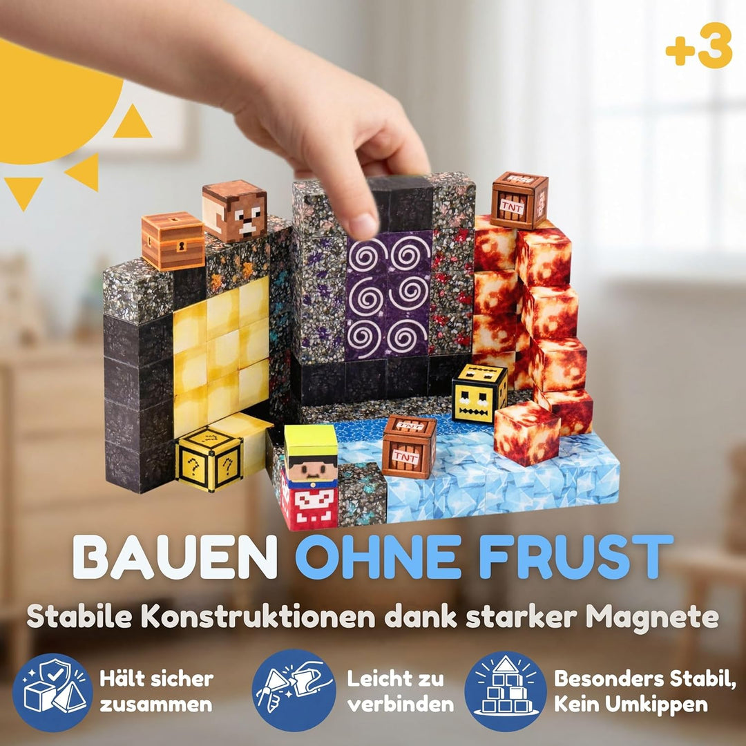 Mangetische Bausteine 100 Teile - Stem Spielzeug Magnetsteine ab 3 Jahre, Magnetwürfel inkl. Beutel
