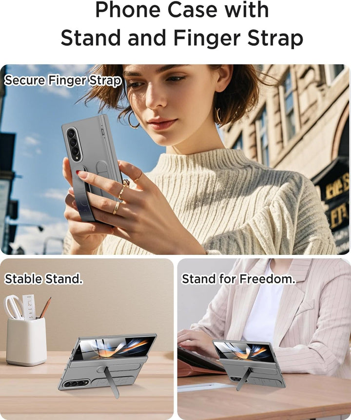 Miimall Kompatibel mit Samsung Galaxy Z Fold 4 Hülle mit Handschlaufe, [Abnehmbare Ständer] [Display