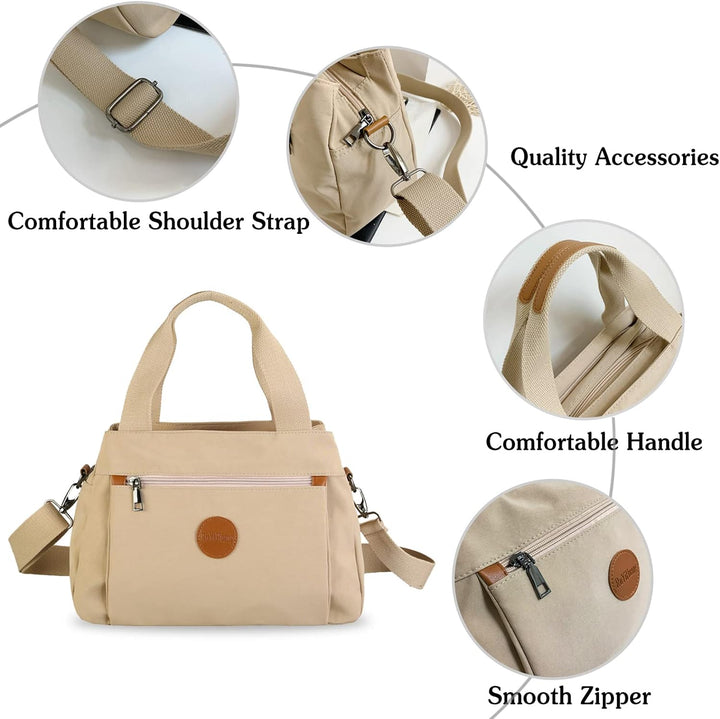 PORRASSO Damen Umhängetasche Casual Handtasche Multi Tasche Nylon Schultertasche Reisen Schule Arbei