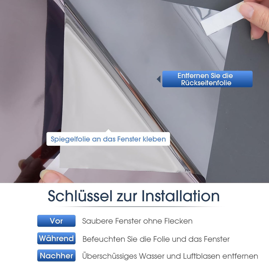 Lifetree Fensterfolie Spiegelfolie Wärmereflektion Selbstklebend Sonnenschutzfolie Wärmegrad Kontrol