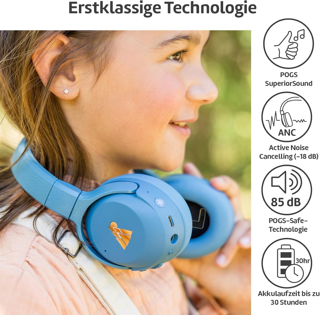 POGS Drahtloser Bluetooth Over-Ear Noise Cancelling-Kopfhörer | The Turtle | Faltbarer robuster Kopf