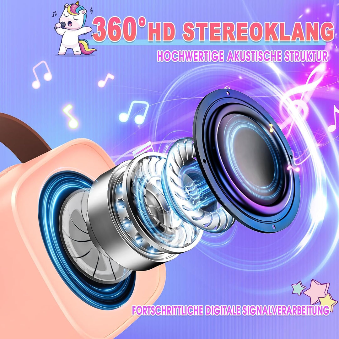 Dislocati Karaoke Maschine mit 2 Bluetooth Mikrofon Kinder, Einhorn Geschenk für Mädchen 3-12 Jahre