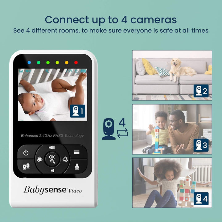 Babysense Video-Babyphone Zwei Kameras und Audio, Grosser Reichweite, Anzeige der Raumtemperatur, Na