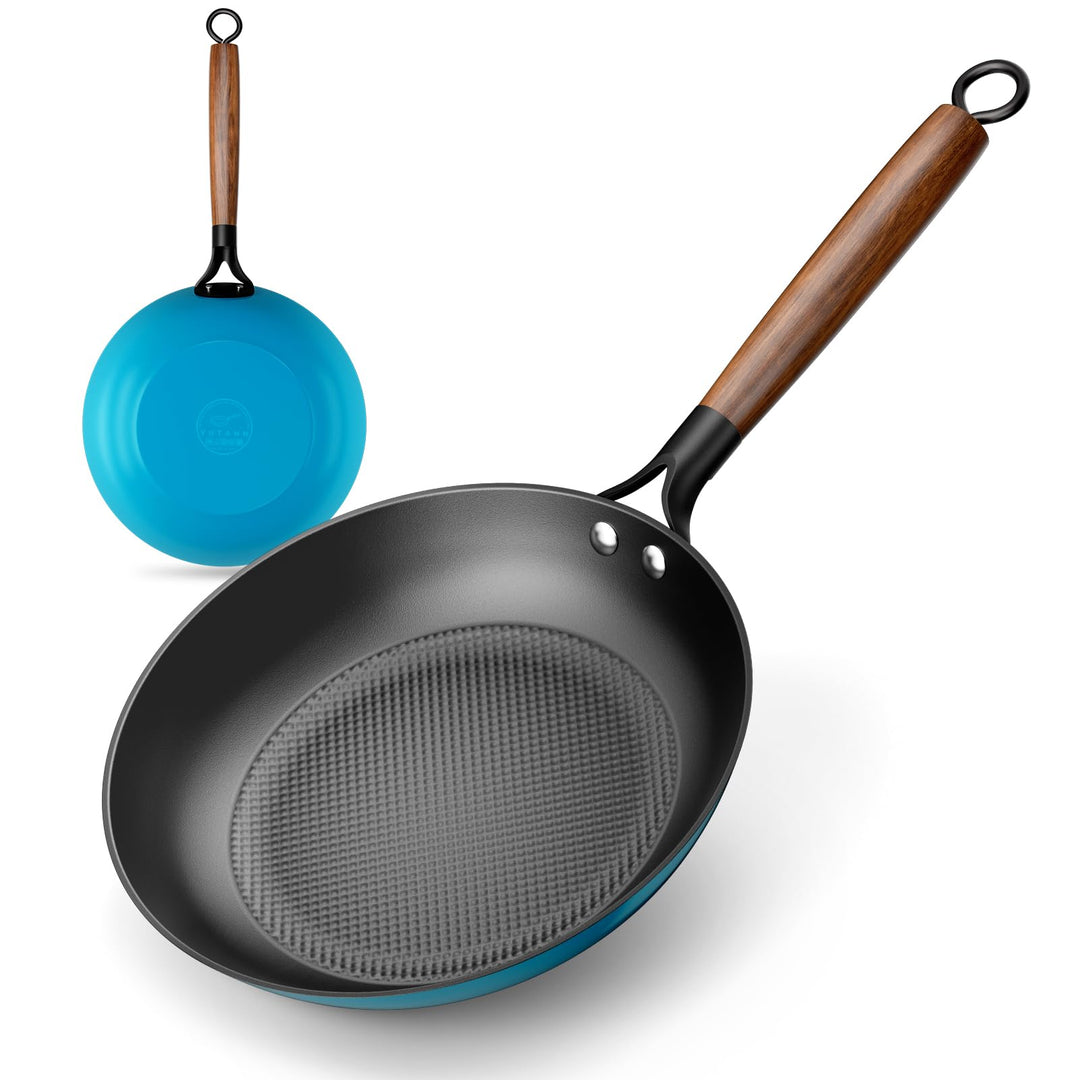 YUTANN Gusseisenpfanne, Nonstick Frying Pan, Pfannen 24cm mit Abnehmbarer Holzgriff, PFAS-Frei, PFOA