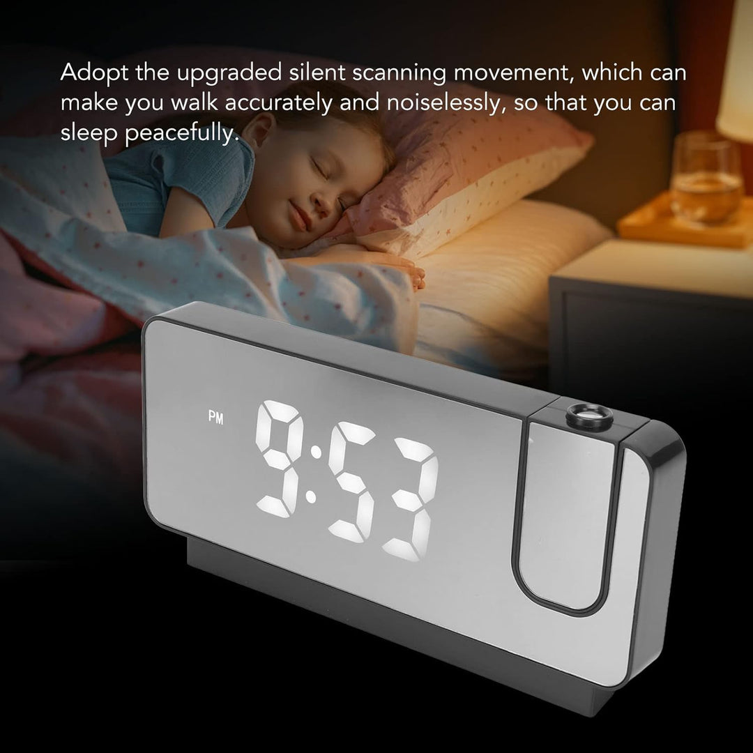 LED Projektionswecker für Schlafzimmer, Digitaluhr mit 180° Drehbarem Projektor, Anzeige von Uhrzeit