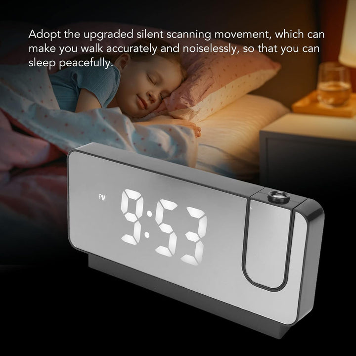 LED Projektionswecker für Schlafzimmer, Digitaluhr mit 180° Drehbarem Projektor, Anzeige von Uhrzeit