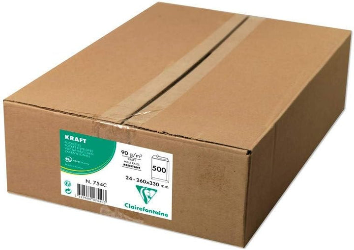 Clairefontaine 754C - Karton mit 250 Versandtaschen mit Rillen Kraftbraun 260x330 mm, selbstklebend,