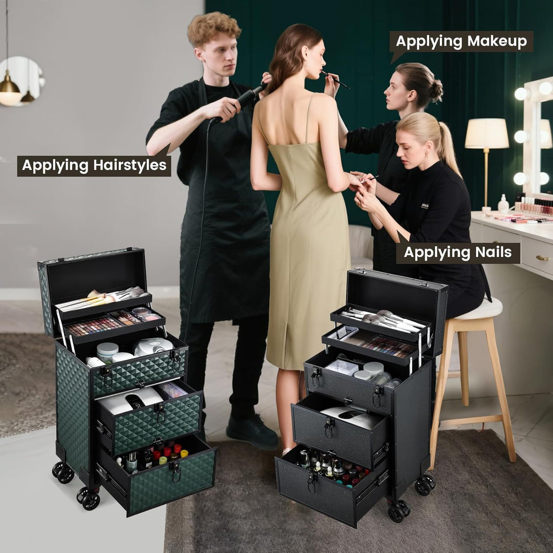 Kosmetikkoffer Kosmetik Trolley mit 2 Schubladen Friseurkoffer Gross Nageldesign Koffer Werkzugkoffe