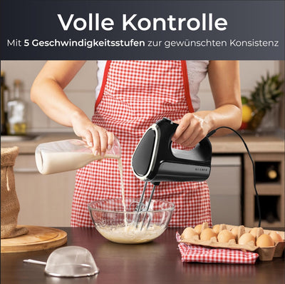 KLAMER Handrührgerät, 600 Watt Handrührer mit Turbostufe, 5 Stufen Handmixer mit Schneebesen und Kne