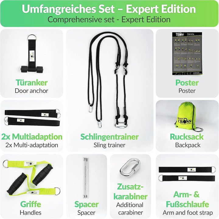 BodyCROSS Premium Schlingentrainer Expert Edition, Made in Germany, geprüft & zertifiziert, Slingtra