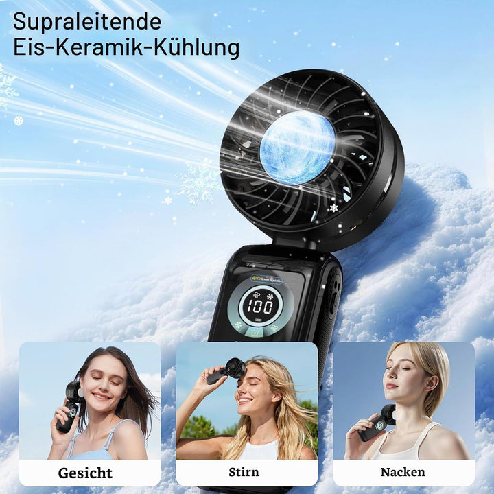 Handventilator Akku Aufladbar, Tragbarer Mini Ventilator USB, Schwarz | 100 Stufen Starkem Luftstrom