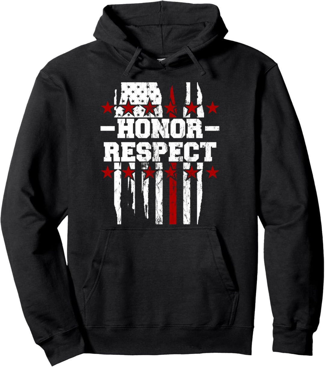 Ehre Respekt American Red Line Flag Patriotic Pullover Hoodie