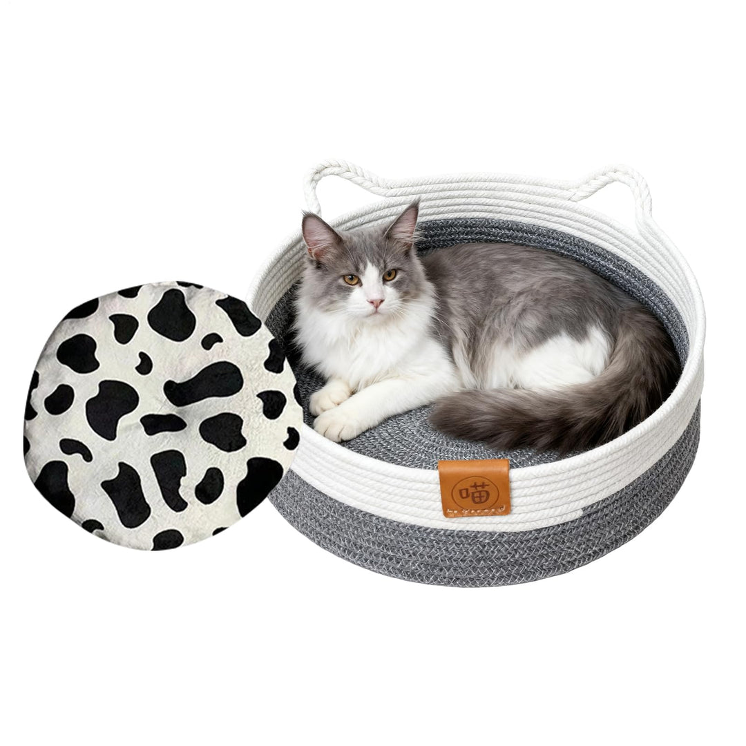 Generisch Rundes Katzenbett,Baumwollseil zubehör Mit Matte,Schlafbett Und Runder Katzenkorb - für In
