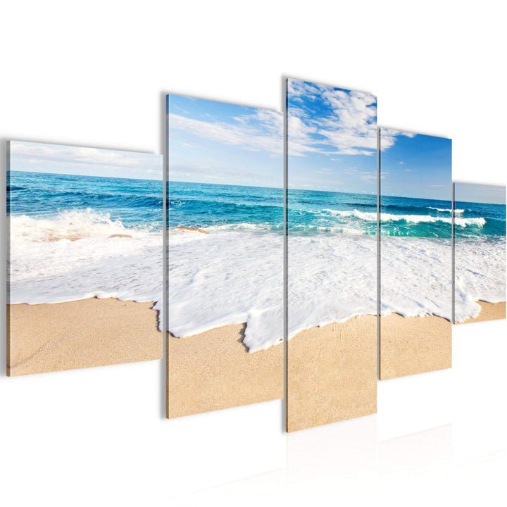 Runa Art Bild Schlafzimmer Wohnzimmer Strand Meer 5 Teilig Welle Beige Blau Wandbilder auf Vlies Lei