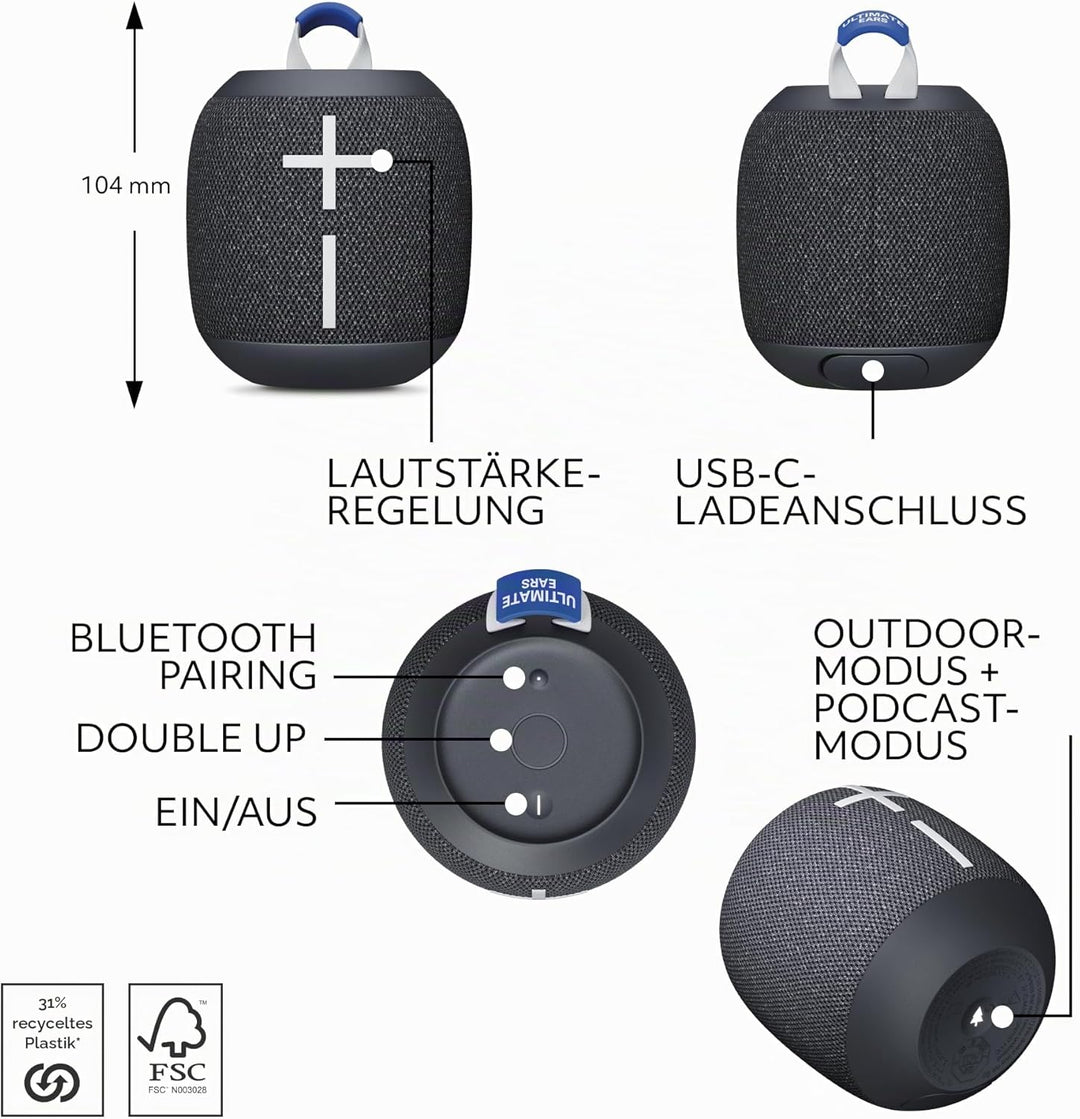 Ultimate Ears Wonderboom 4 – mobiler, wasserdichter Bluetooth-Lautsprecher mit satten Tiefen und 360