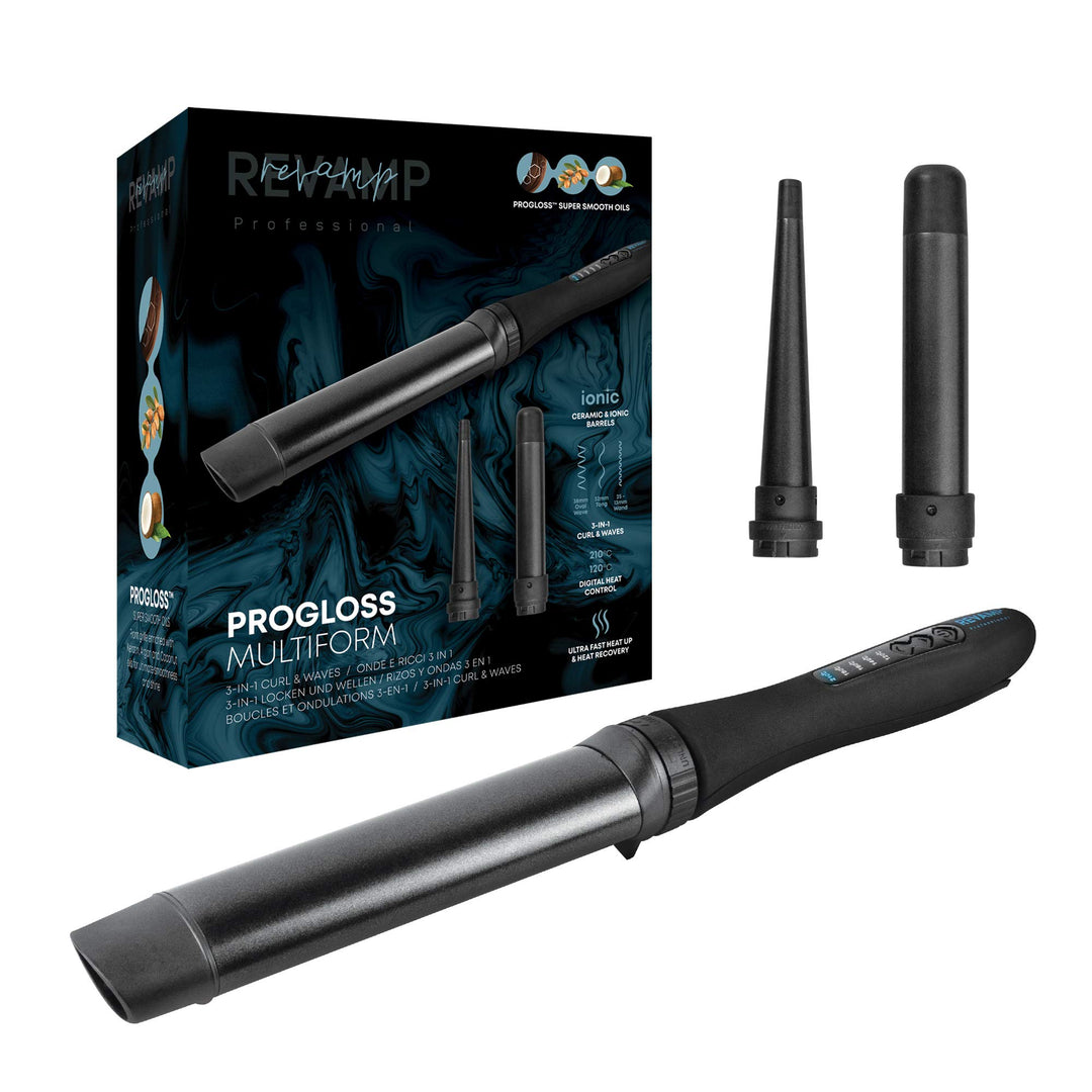 REVAMP Multiform 3-in-1 Curl & Waves Haarstyler – Lockenstab-Set mit 3 Keramikaufsätzen, Stylingstab