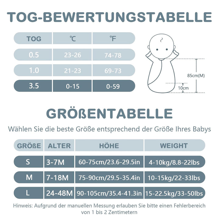 MIKAFEN Schlafsack baby 3.5 Tog Baby Winter Schlafsack Kinder Schlafsaecke aus Bio Baumwolle Verschi