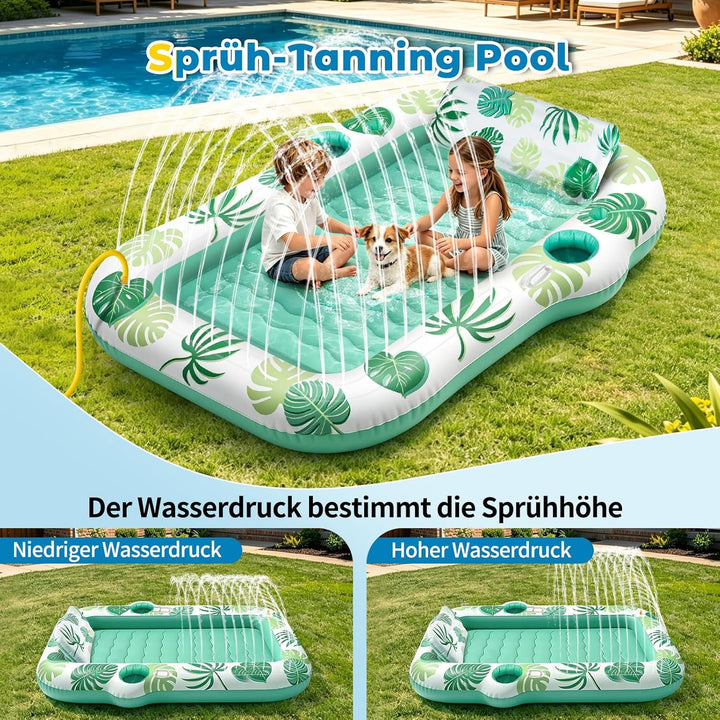 JONRRYIN Luftmatratze Pool für Erwachsene, Tanning Pool 225x190cm mit Sprühfunktion & Getränkehalter