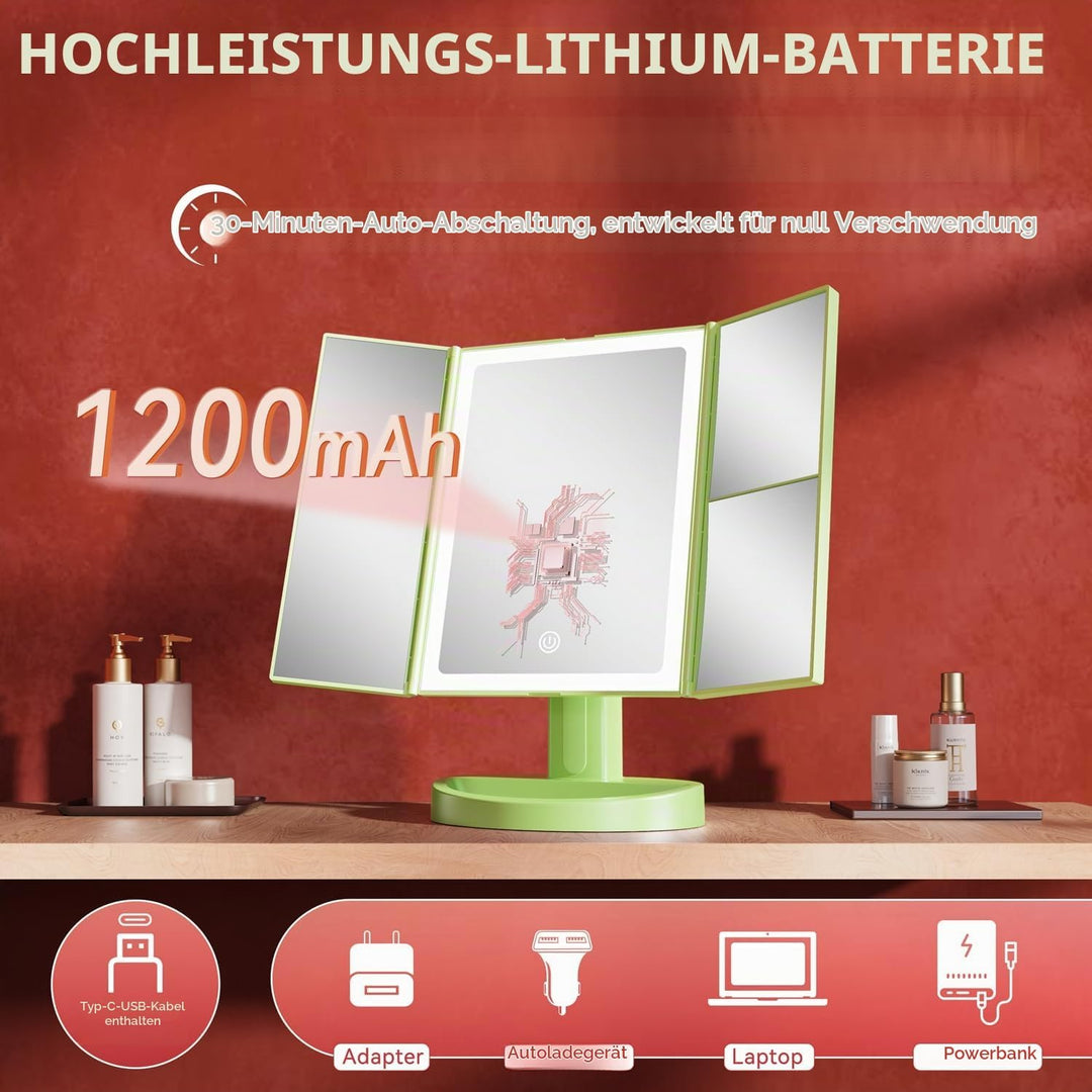Auxmir Schminkspiegel mit Beleuchtung, 10X/5X/1X Kosmetikspiegel Vergrösserungsspiegel mit Licht &amp; 3