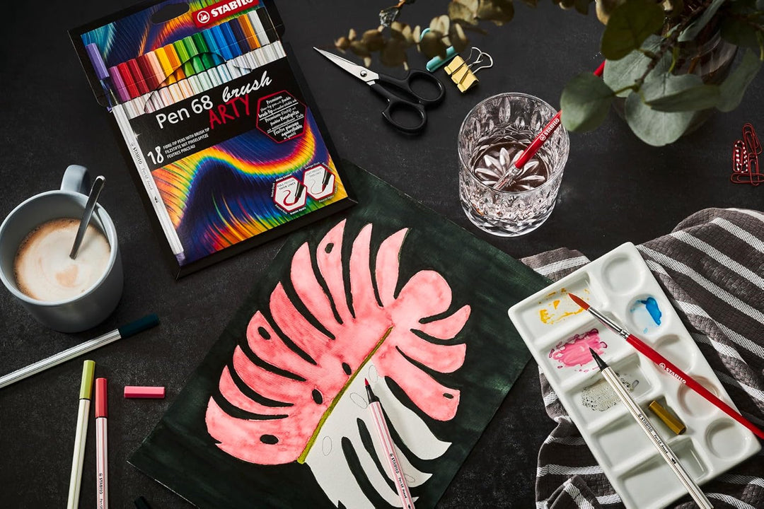 Premium-Filzstift mit Pinselspitze für variable Strichstärken - STABILO Pen 68 brush - ARTY - 24er P