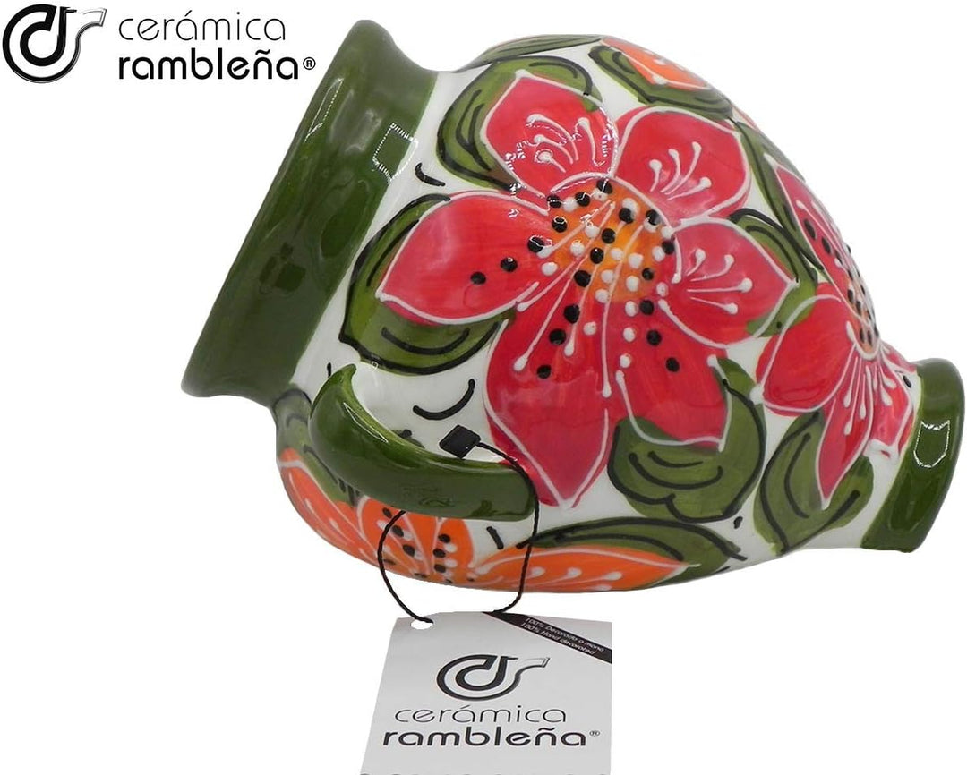 CERÁMICA RAMBLEÑA | Hängende Töpfe | Grün und Weiss | 100% handdekoriert | 20x20x14 cm | Wandtöpfe |