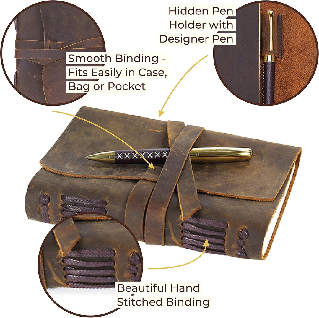Leder Tagebuch Notizbuch Journal Geschenk Set mit Antik Leder Lesezeichen + Stift, handgefertigt Sch