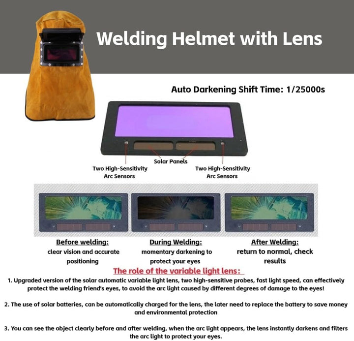 Schweisserhaube mit Auto Verdunkelung Filter Objektiv, Ledermaske Durable Gute Qualität