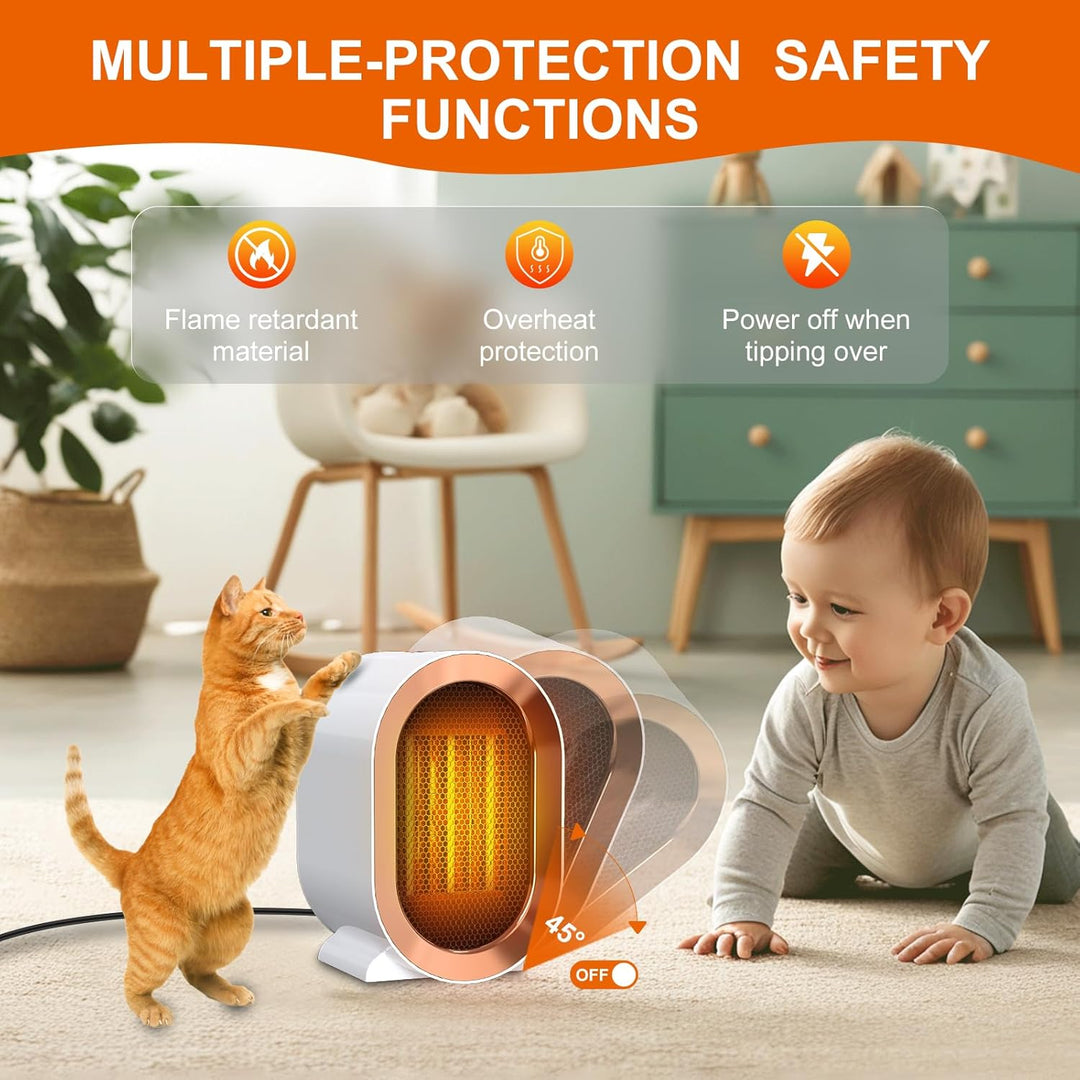 Heizlüfter, 1200W Heizung Tragbar Heizstrahler baby Heizlüfter Leise Heater 2 Heizleistungen PTC Hei