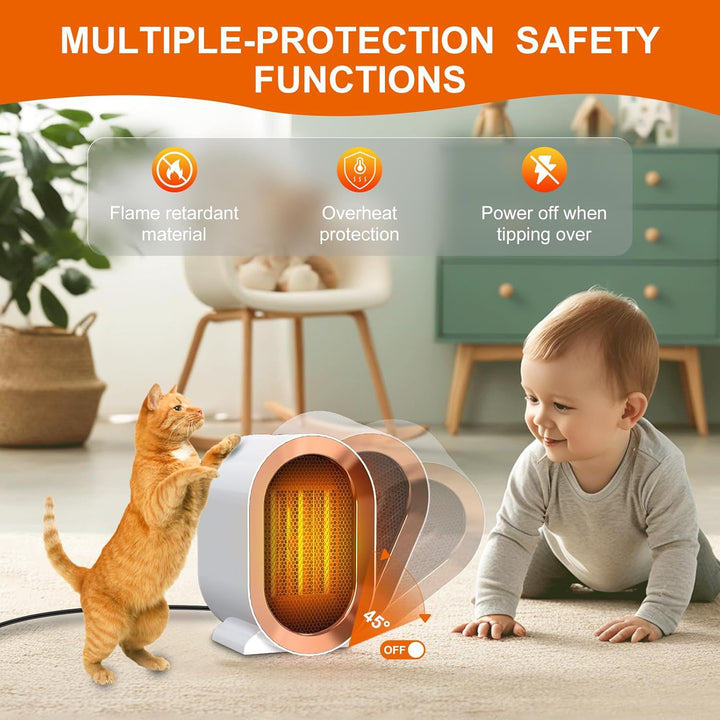 Heizlüfter, 1200W Heizung Tragbar Heizstrahler baby Heizlüfter Leise Heater 2 Heizleistungen PTC Hei