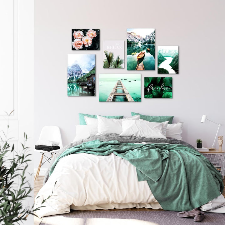 Novart Wandbilder See Berge - KOMPLETT AUFHÄNGFERTIG - Natur Wohnzimmer Schlafzimmer - 7 Moderne Moo