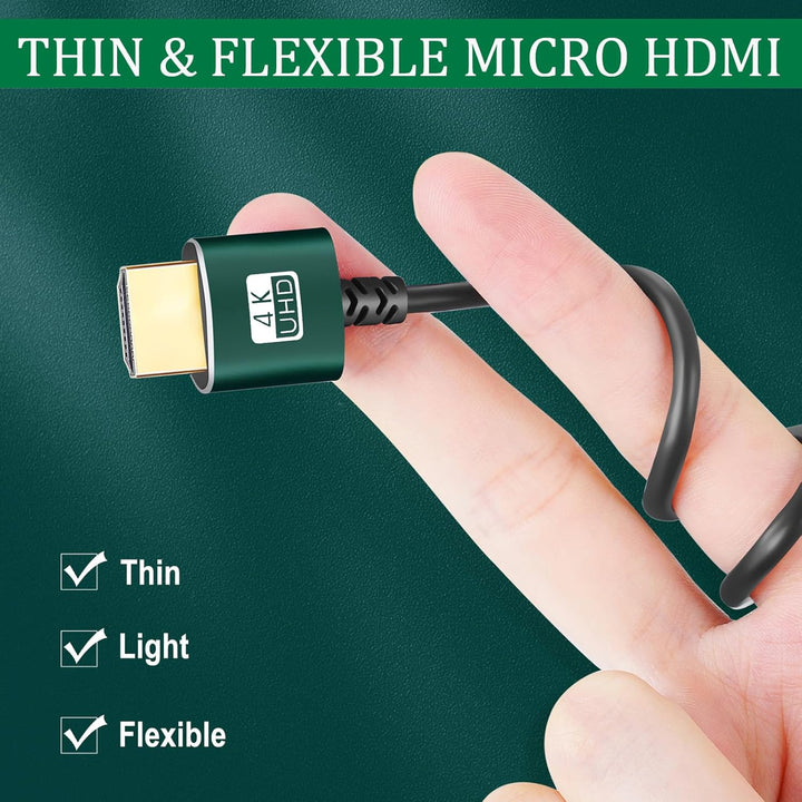 Thsucords Dünnes Micro HDMI auf HDMI Kabel 0,3M 2 Stück, Ultradünnes Flexibles HDMI Micro Typ D auf