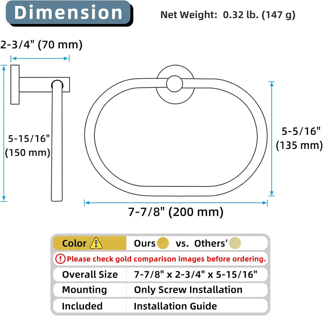 Handtuchring Gebürstet Gold, Winkel Einfach SUS 304 Edelstahl Modern Handtuchhalter Badezimmer Handt