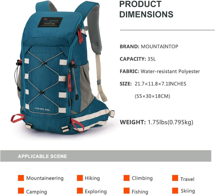 MOUNTAINTOP 35L Wanderrucksack Herren Damen Reiserucksack Trekkingrucksack Leicht Outdoor Camping Ru