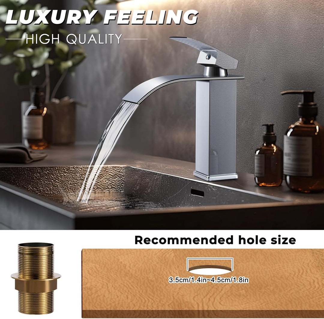 Wasserfall Wasserhahn Bad Waschtischarmatur Einhebelmischer Waschbecken Wassersparend & Spritzwasser