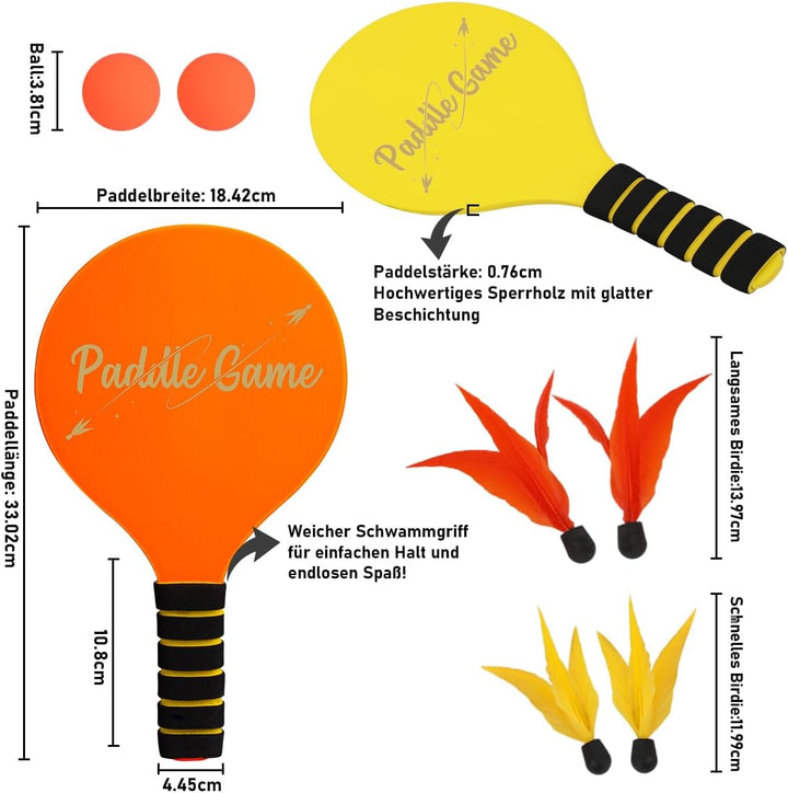 INPODAK Beach Ball Spiel Set,Strandball Schlägerset für Kinder,2 Schläger, 4 Federbälle, 2 Bälle,Pad
