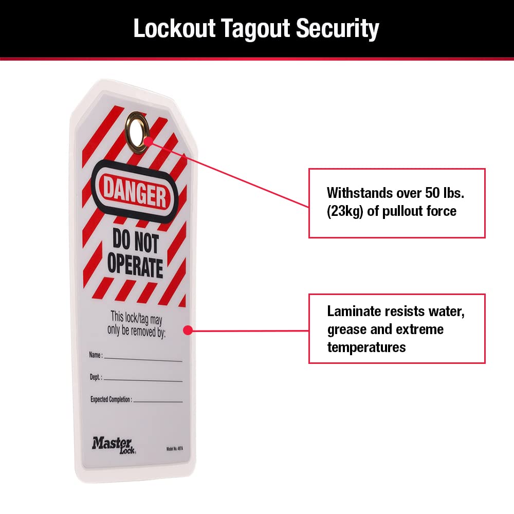 Master Lock 497A Sicherheitsetikett „Do Not Operate“, Englisch, laminiert, Black/RED, 23.4 cm x 10.4