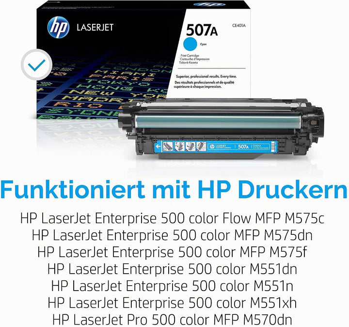 HP 507A (CE401A) Blau Original Toner für HP Laserjet Enterprise M551, Color M575, Pro 570,Cyan 6.000