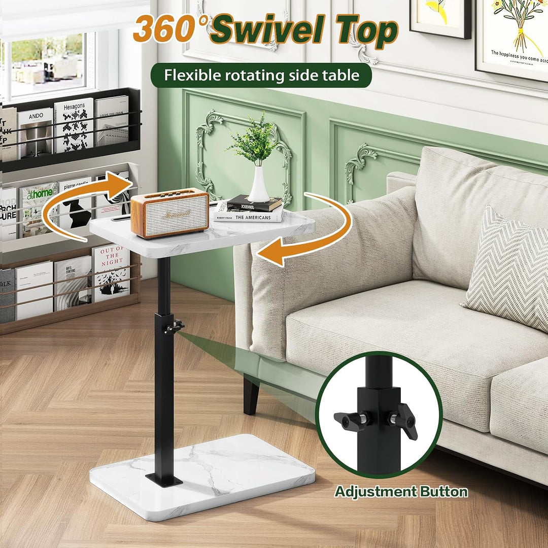 IBUYKE Beistelltisch C Form,360° Rotierbarer und Höhenverstellbar Sofatisch,Couchtisch für schmale R